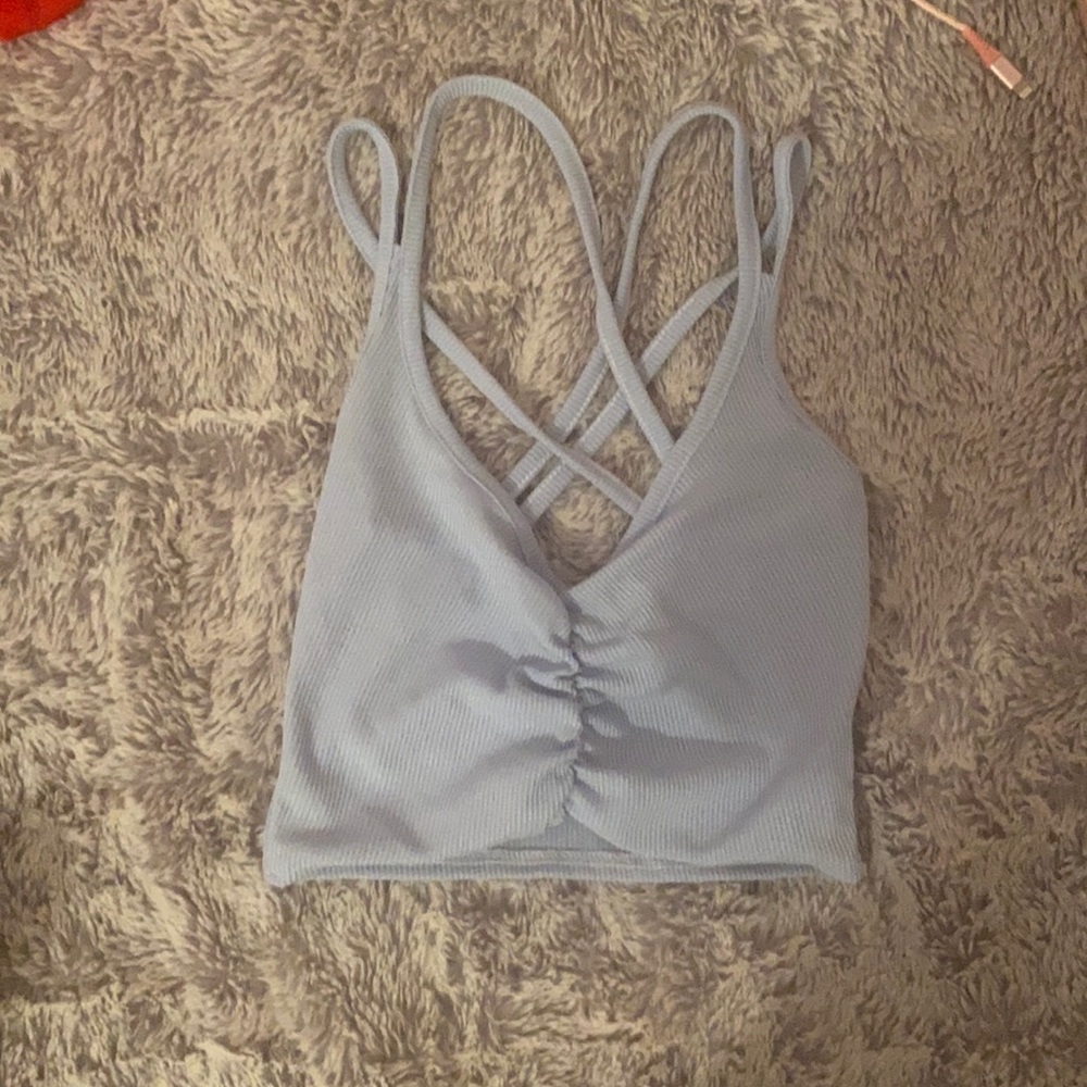 Boohoo Blue Ruched Crop Tank Top